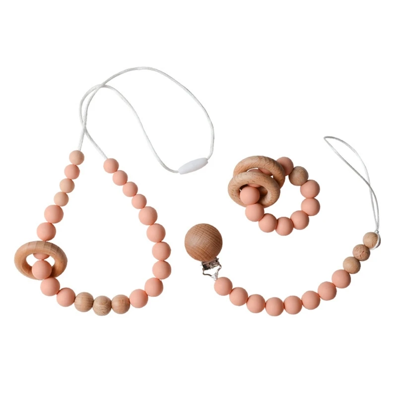 

3 Pcs/Set Newborn Pacifier Clip Chain Teething Bracelet Necklace Pendants BPA-free Silicone Beads DIY Dummy Holder