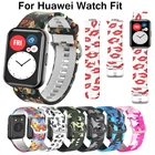 Ремешок силиконовый для наручных часов Huawei Watch Fit, сменный Браслет с цветным принтом для умных часов, аксессуары для Huawei fit