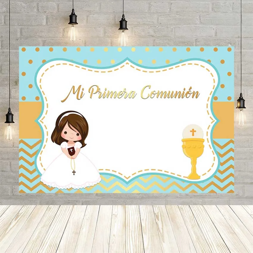 

Avezano First Holy Communion Photography Backdrops Gold Dots Pink Stripe Boy Girl Baptism Background Photocall Photobooth Banner