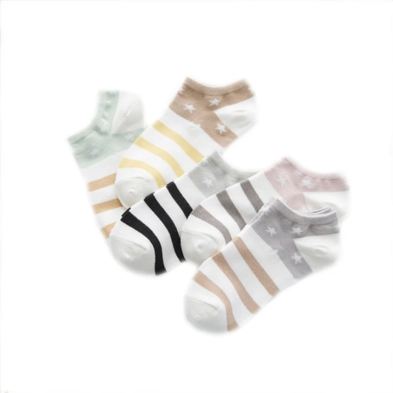 

10pairs/lot Socks Wholesale Spring Summer New Striped Star Personalized Women's Pure Cotton Boat Slippers Invisible Art Splicing