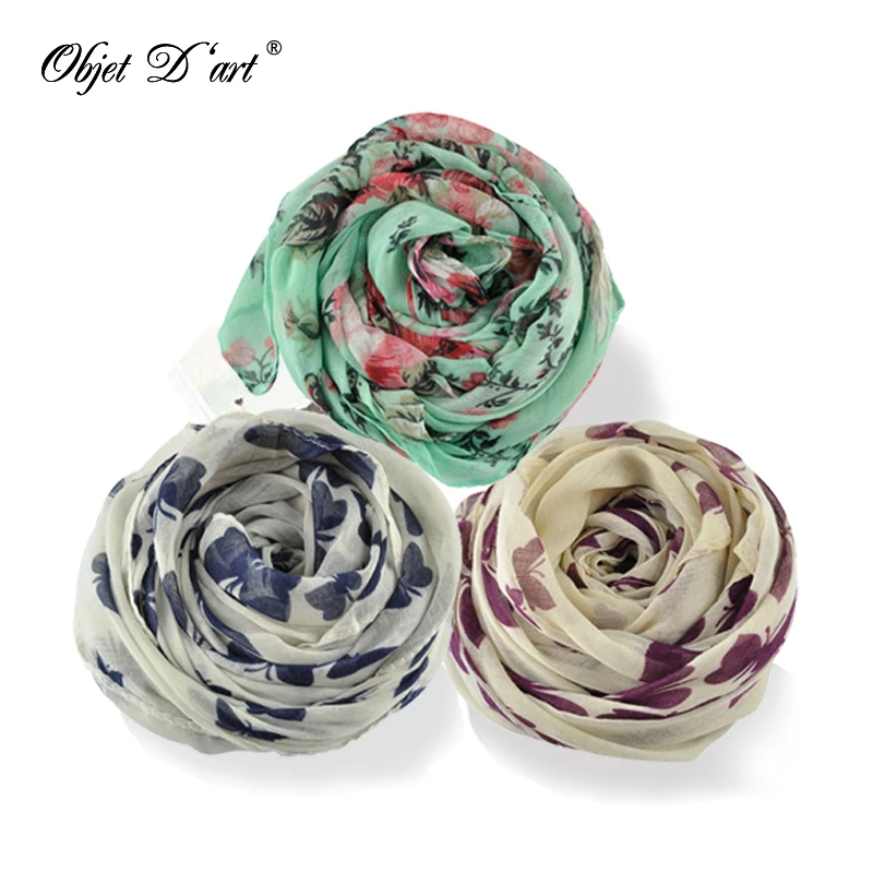 Оптовая Новая Мода Женщины бандана Бабочка Печати Мягкий Длинный Шарф Хлопка