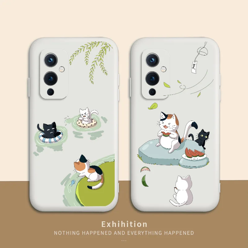 

Lively And Cute Cat Phone Case For Oneplus 9 9pro 9r 8t 8 8pro 7pro 7 7t 7tpro Liquid Silicone Cover