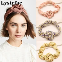 lystrfac fashion print middle knotted flower bud headband for women gilrs vintage ruched hairband female hair accessories