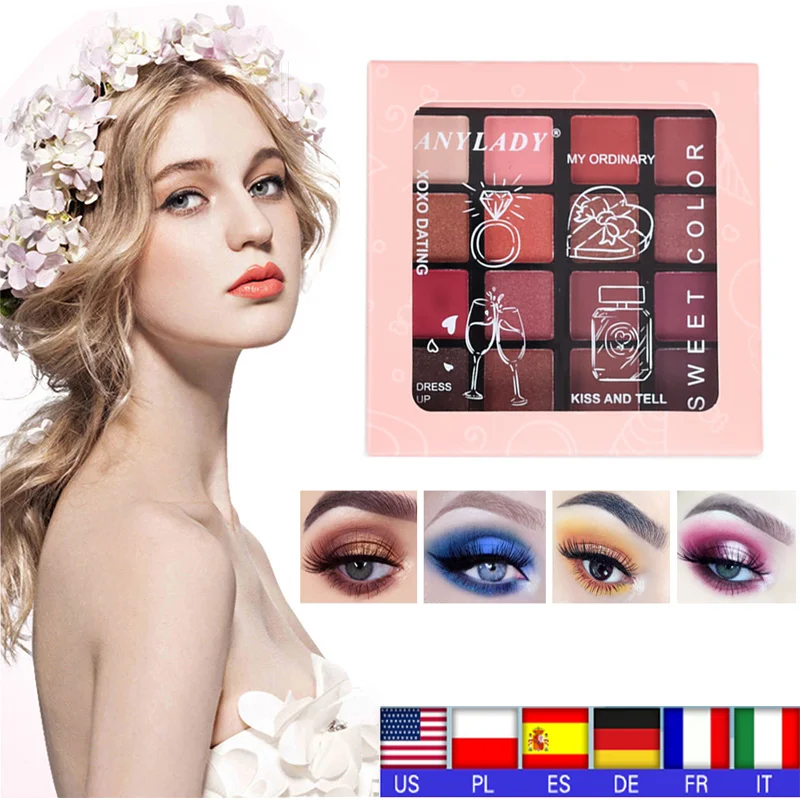 Пигментная палитра теней для век Maquillaje с блестками водостойкая матовая 16 цветов|