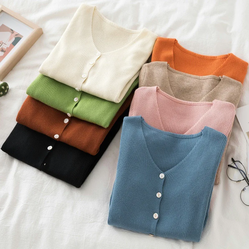 

women's Korean new cardigan jacket knitted single-breasted loose lazy style v-neck sweater women knit cardigan