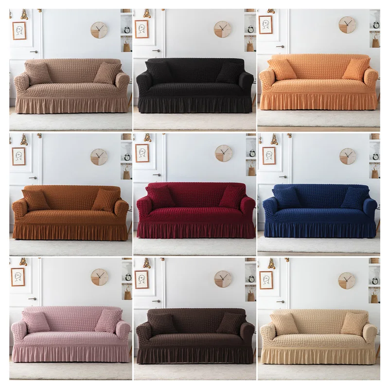 plain stripe pattern sofa cover seersucker skirt sofa cover for living room elastic couch cover sofa slipcover 1234 seater free global shipping