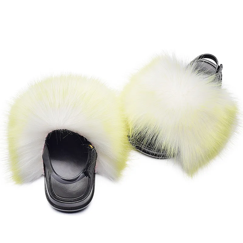 

Kids Fluffy Slippers Children Slides Faux Fur Flip Flops Plush Shoes Girls Outdoor Faux Fur Slipper Furry Home Cute Baby Sandals