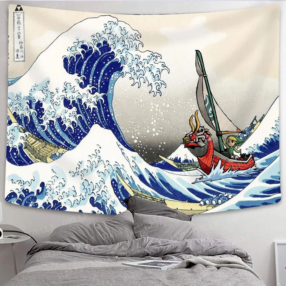 

Great Waves Off Kanagawa Tapestry Japanese Ukiyo-e Wave Wall Hanging Tapestries for Living Room Bedroom Home Decor