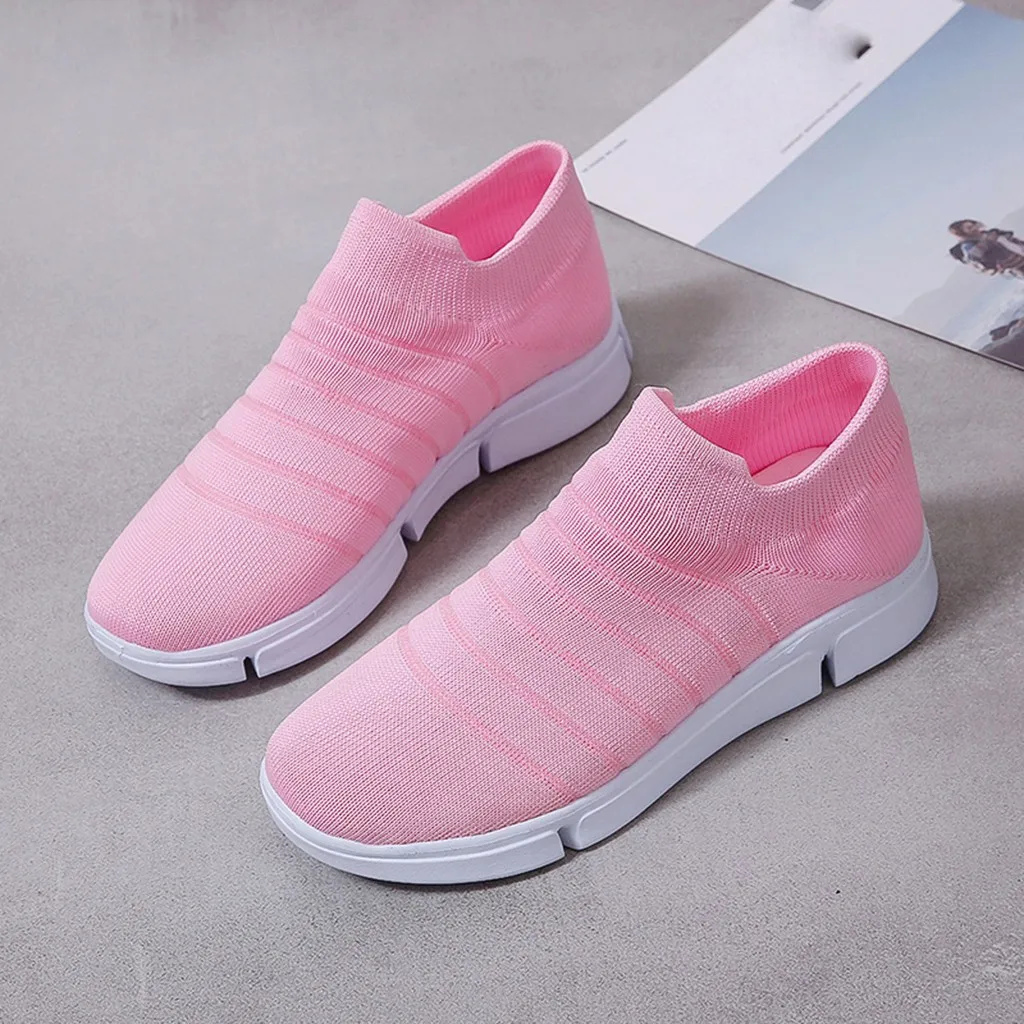 Кроссовки женские вязаные без шнуровки плоская Вулканизированная подошва