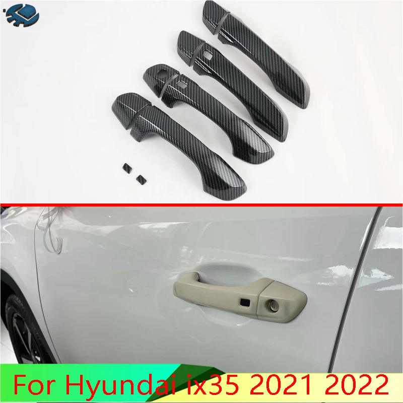 

For Hyundai ix35 2021 2022 Car Accessories Carbon Fiber Style Door Handle Cover With Smart Key Hole Catch Cap Trim Molding