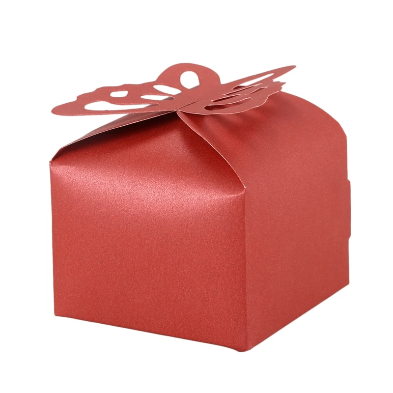 50 Pcs Butterfly Favor Gift Candy Boxes Cake Style for Wedding Party Red | Дом и сад
