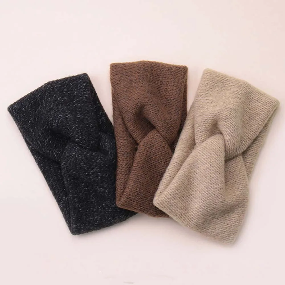 Осенне зимняя женская повязка на голову с французским крестом мягкая широкая