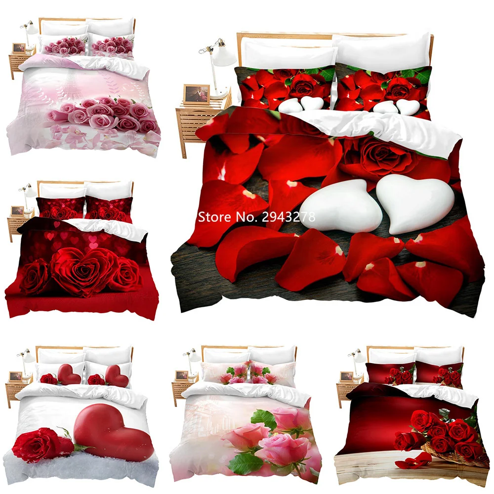 

Romantic Rose Series Bedding Deluxe Full Size Comfortable Duvet Covered Pillowcase Linen Bedroom Decoration Colorful Print