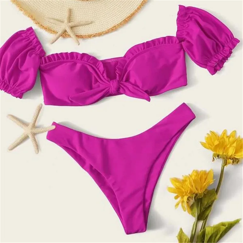 

Сексуальный розовый красный купальник с оборками, женское бикини с бантом, купальник, купальный костюм, стринги, бикини 2021, женская пляжная ...