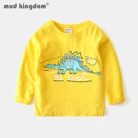 mudkingdom kids cartoon t shirts casual dinosaur letter long sleeve pull on spring autumn tops for toddler crew neck clothes