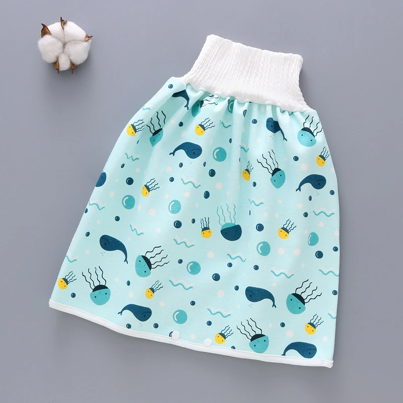 

Children's Baby Girls Cotton Training Pants Stripe Cartoon Bear Print Waterproof Diaper Skirt Washable Reusable High-waist Dress
