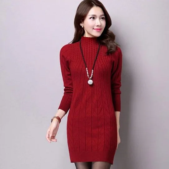 Новое Осеннее женское платье свитер с длинным рукавом плотное теплое вязаное