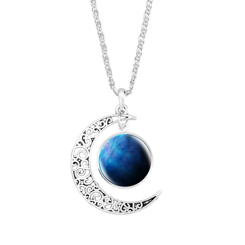2019 Nebula Galaxy Pendant Necklace Handmade Universe Planet Jewelry Charm Crescent Moon Chain for Women Men | Украшения и