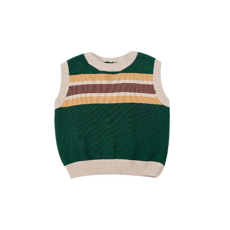 

Rlyaeiz Children Striped Sweater Pullover Knitted Vest Coat Boys O-Neck Casual Kids Vest Autumn Winter Cotton waistcoat