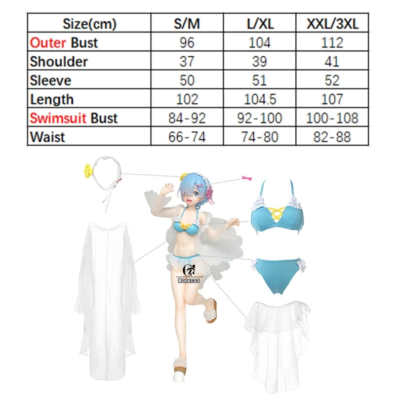 Женский купальный костюм ROLECOS Re Zero Rem с аниме Start Life in other World для косплея бикини| |