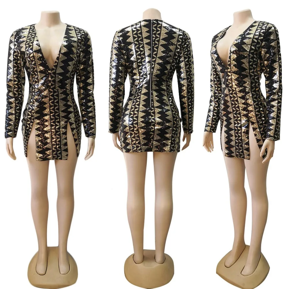 2018 зимние женские платья с v-образным вырезом украшенное пайетками полосатый