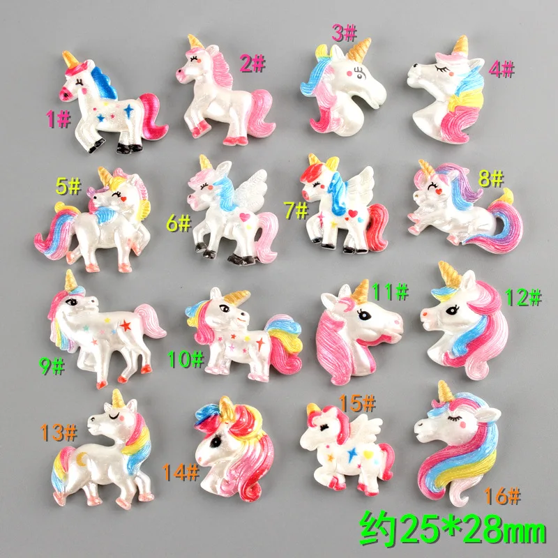 10 шт. кавайные радужные Мультяшные единороги с плоской задней поверхностью
