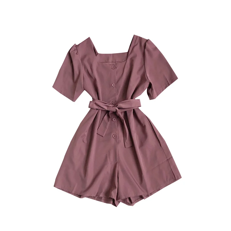 

Fitaylor New Summer Women Casual Square Collar Single Breasted Jumpsuit Lady Loose Bandage High Waist Wide Leg Shorts Jumpsuit