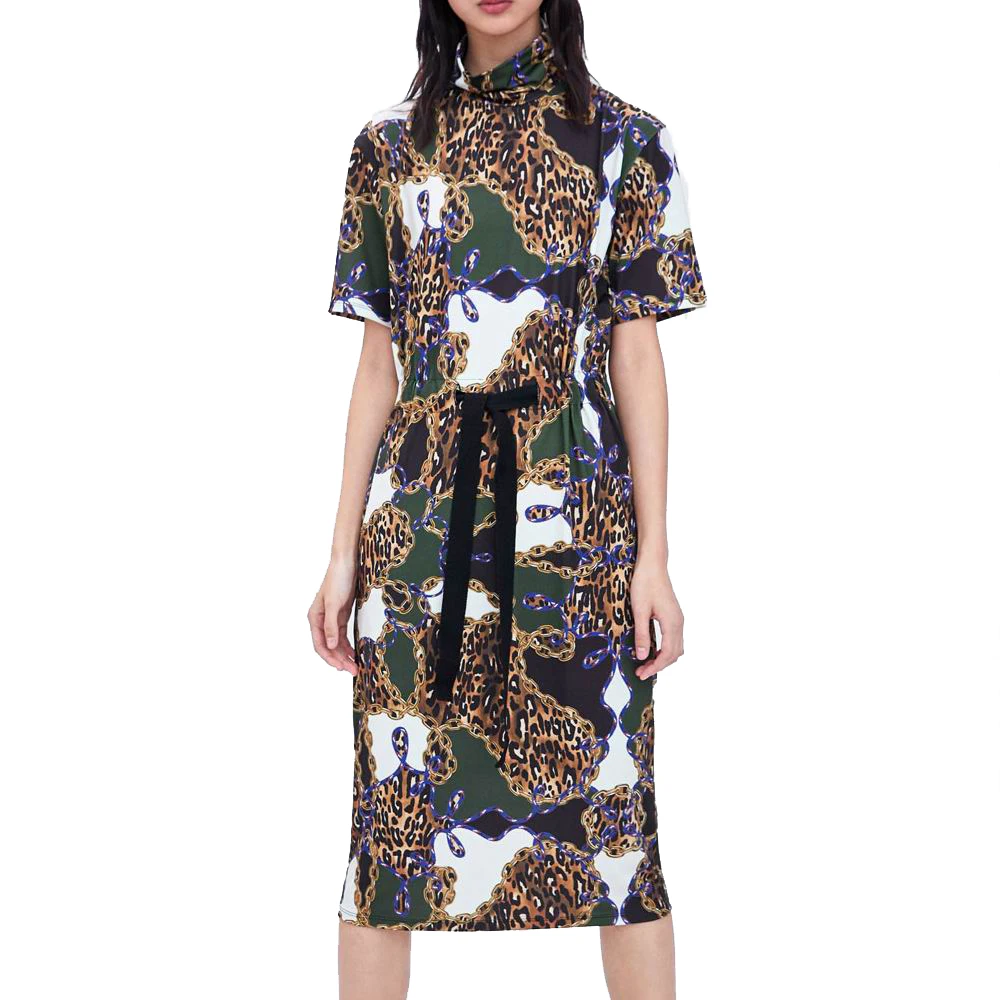 Женское свободное платье рубашка Za лоскутное с принтом леопарда женская