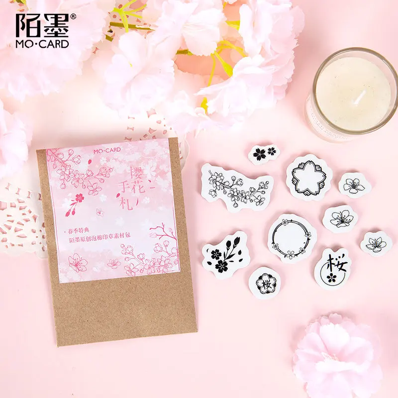 

10pcs/set Cherry Blossom Plants Decoration Stamp Sponge Rubber Stamps for Scrapbooking Stationery DIY Craft Standard Stamp