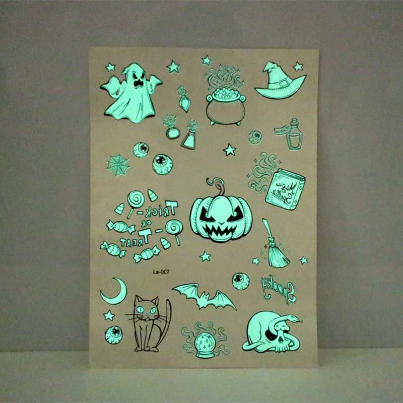 1 лист Хэллоуин светящаяся Татуировка призрак Тати для детей поддельные