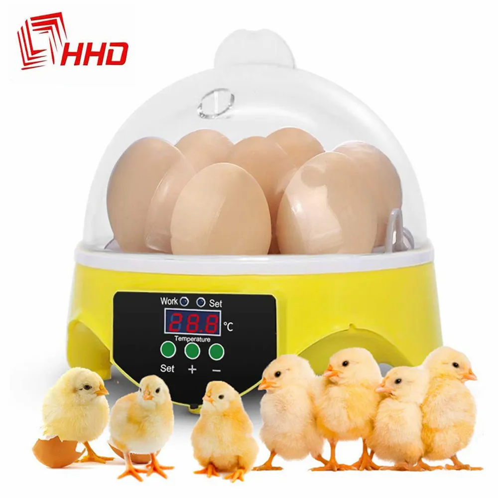 

HHD Mini 7 Egg Incubator Poultry Fully Automatic Brooder Digital Humidity Thermostat Control Hatch For Chicken Duck Bird Quail