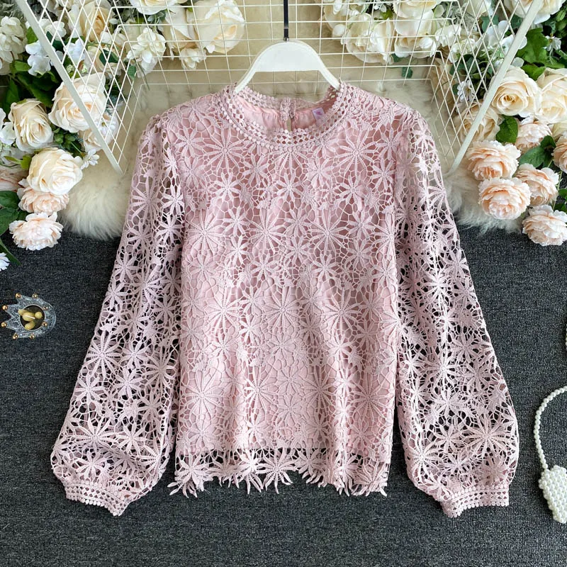 Дизайнерская кружевная блузка с вырезами новинка 2020 женская осенняя одежда