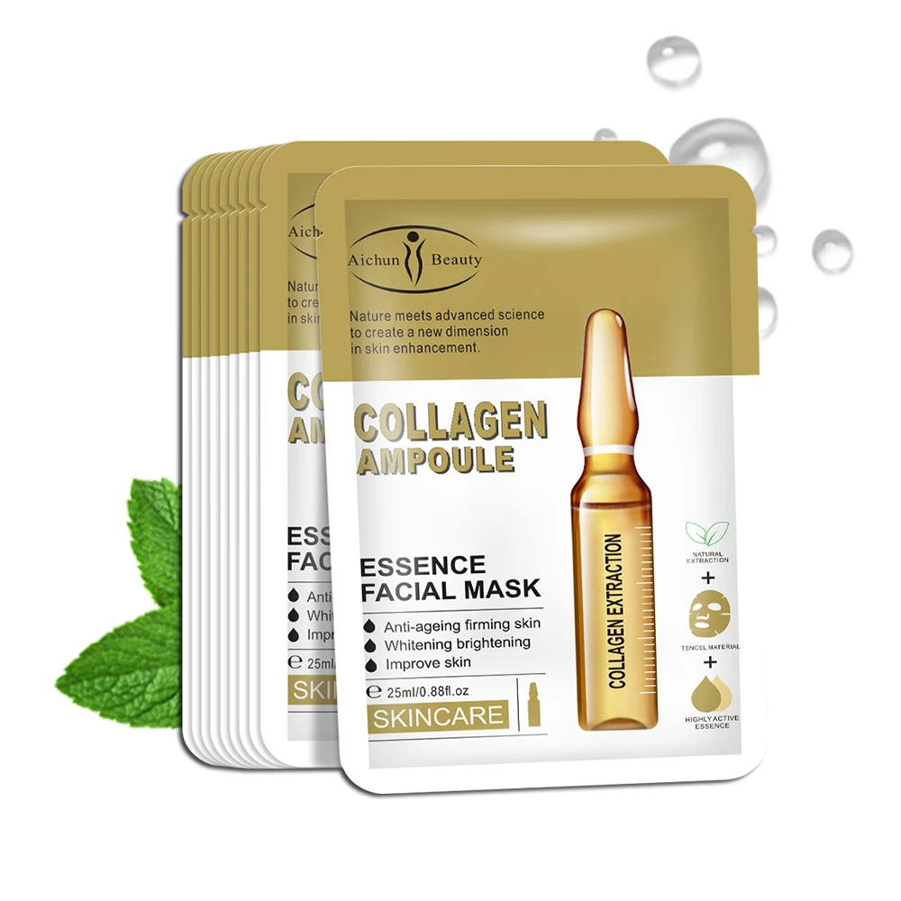 

5PCS/10PCS Collagen Essence Mask Nourish Whitening Brighten Hydrating Increases Elasticity Oil Control Prevents Aging Face Care