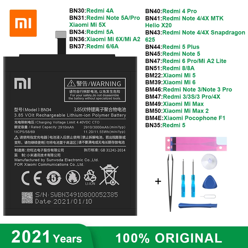 Оригинальный аккумулятор для Xiaomi Mi Redmi Note Mix Max 2 3 3S 3X 4 4X 4A 5 5A 5S 5X 6 6A Mi6X 7A 8 9 9T 9S K20 Pro Plus