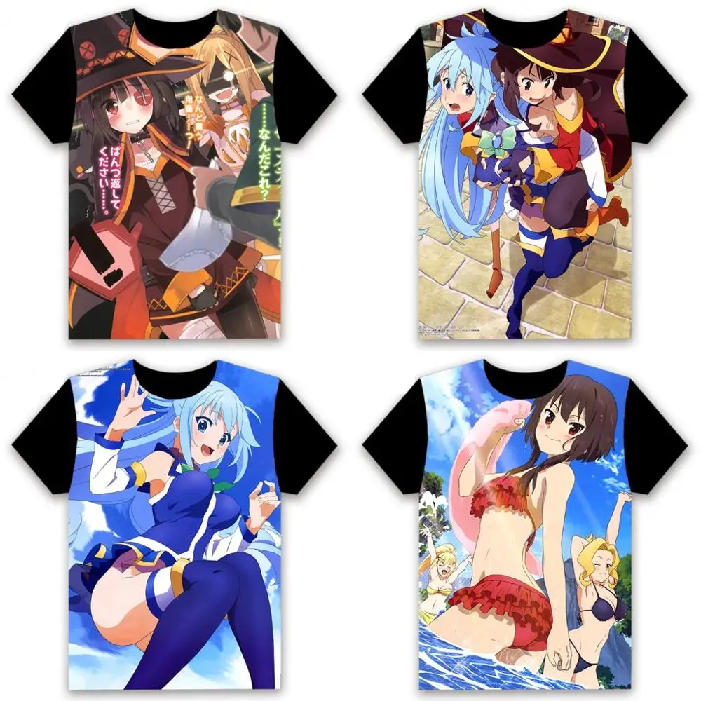 Модная мужская футболка аниме KonoSuba Megumin Aqua Dark Satou Kazuma косплей с коротким рукавом