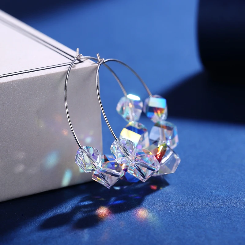 Роскошные Большие серьги-кольца серебряного цвета из австрийского хрусталя с