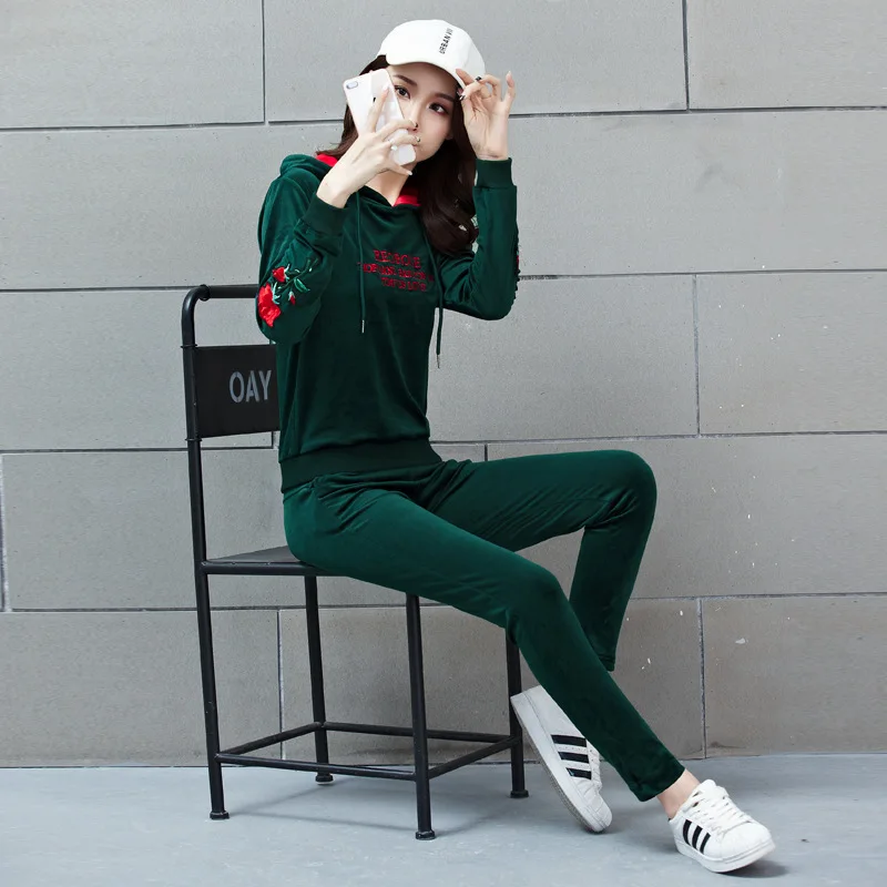 Женский комплект из 2 предметов осенне-зимний бархатный Модный свитшот с