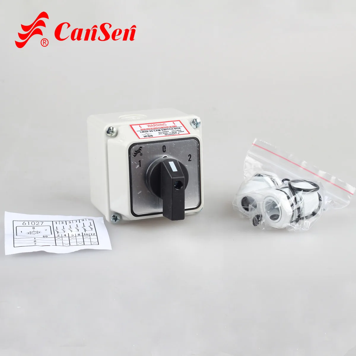 CANSEN LW26-20 20A поворотный кулачковый переключатель 3 положения 1-0-2 3 полюса с IP65 водонепроницаемый ящик