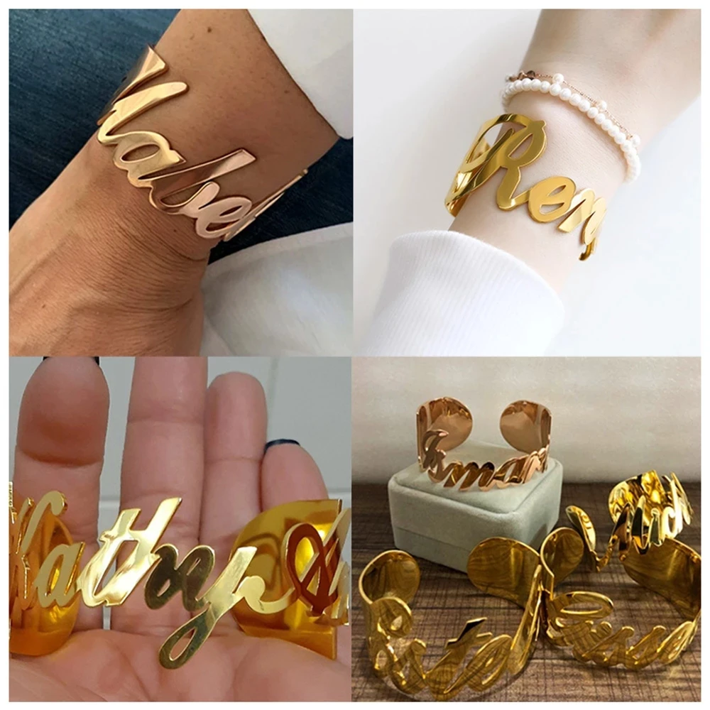 

Персонализированный браслет с именем, регулируемый браслет из нержавеющей стали в стиле панк, персонализированный браслет с буквами, женск...