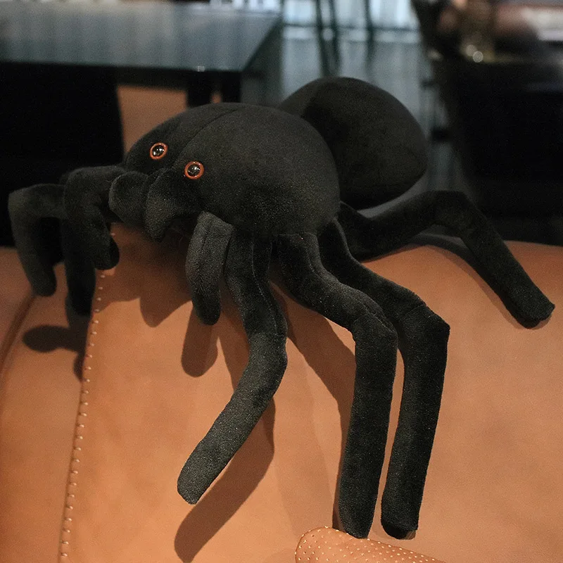

New Simulation Black Spider Doll Plush Toys Doll Funny soft toy Tricky Spoof Sand Sculpture Props Gift Female Genshin Impack