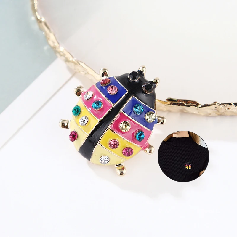 Полный Цвет Фул кристаллы Божья коровка пижамы броши для детей рубашка девочек