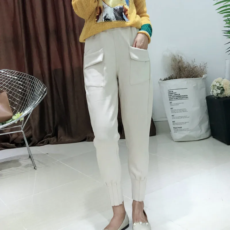 Уличная одежда 2019 женские брюки эластичные замшевые шаровары с высокой талией и