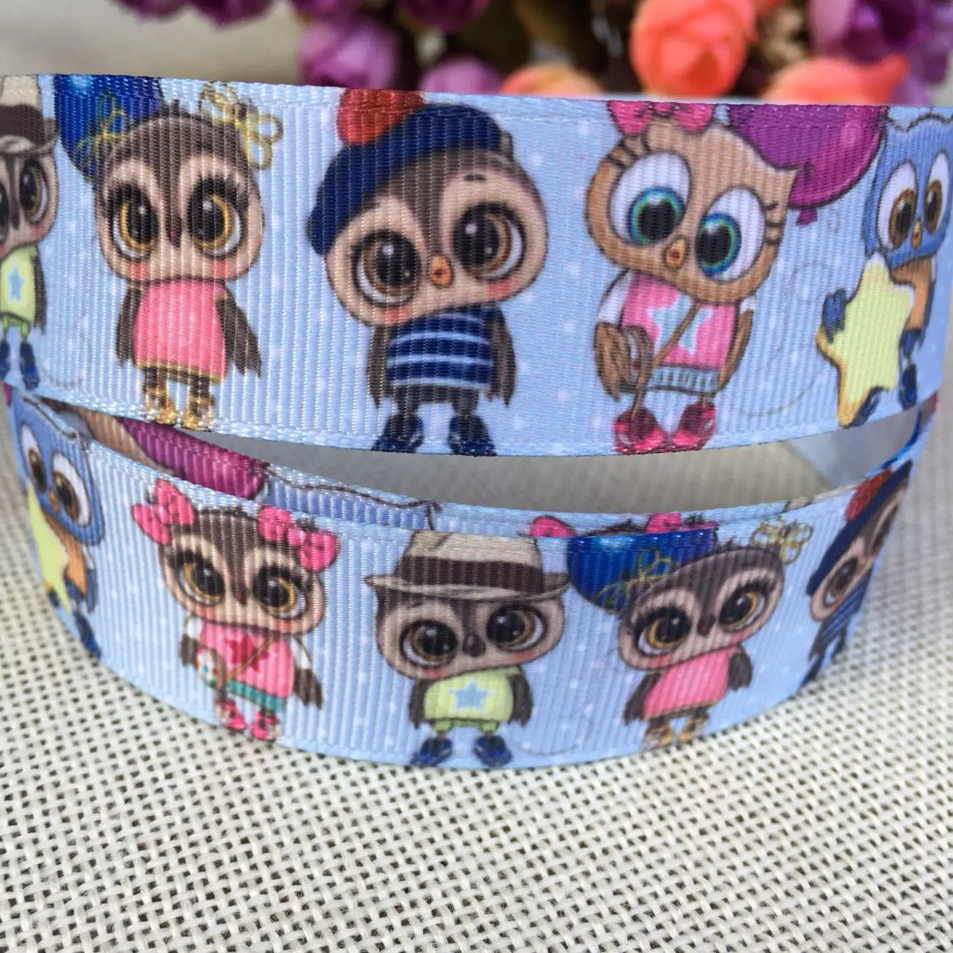 

1 "25MM owl cute cartoon animal Thermal transfer Printed grosgrain ribbons, bow cap DIY accessories 213224