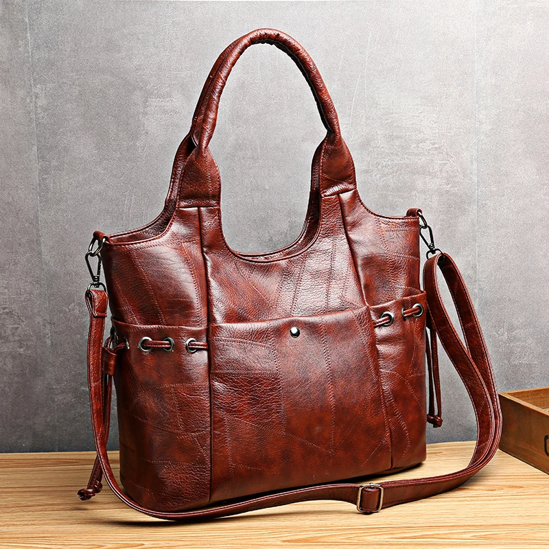 

Soft Leather Vintage Winter Large Bag Patchwork Pattern Leather Women Handbag Large Storage Women Shoulder Bag PU Ladies Handbag