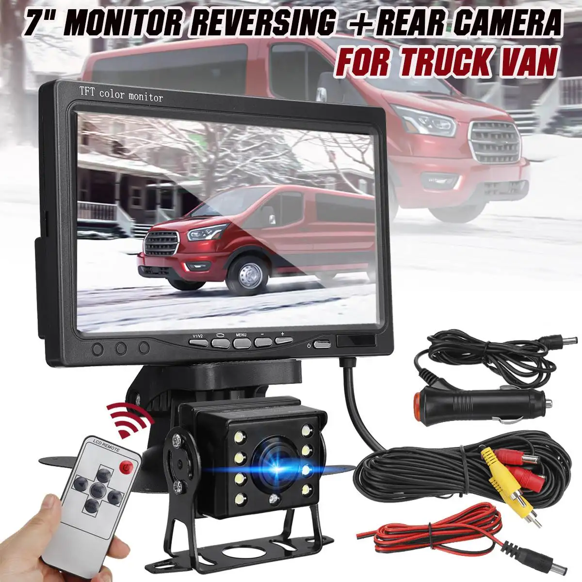 

HD Car Rear View Camera 12V 24V 7" Monitor Reverse Parking Bus Truck Night Vision Waterproof