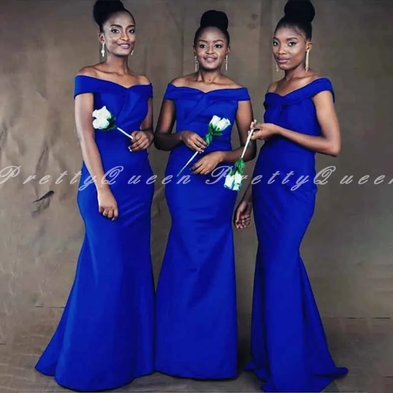 

Женское длинное платье подружки невесты, синее платье с открытыми плечами и юбкой-годе, официальное платье для свадебной вечеринки, 2021