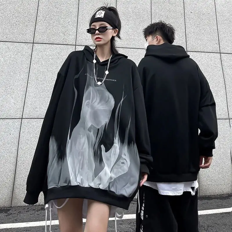

QWEEK Vintage Harajuku Oversized Zip Up Hoodies Women Streetwear Korean Fashion Couples Sweatshirt Korean Style Print Pullovers