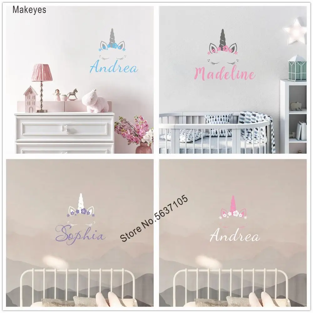 Наклейка на стену Makeyes с именем единорога заказ домашний декор для детской