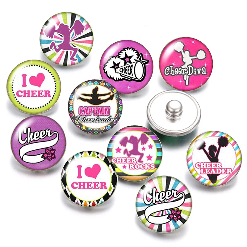 DB0549 Cheer Cheerleader 18 мм кнопки 10 шт. Смешанные Круглые Стеклянные Кабошоны для