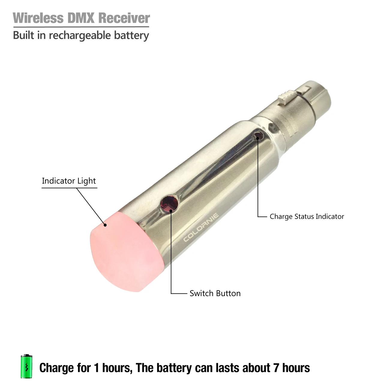2022 перезаряжаемый приемник с батареей внутри 2 4G ISM DMX512 беспроводной XLR для